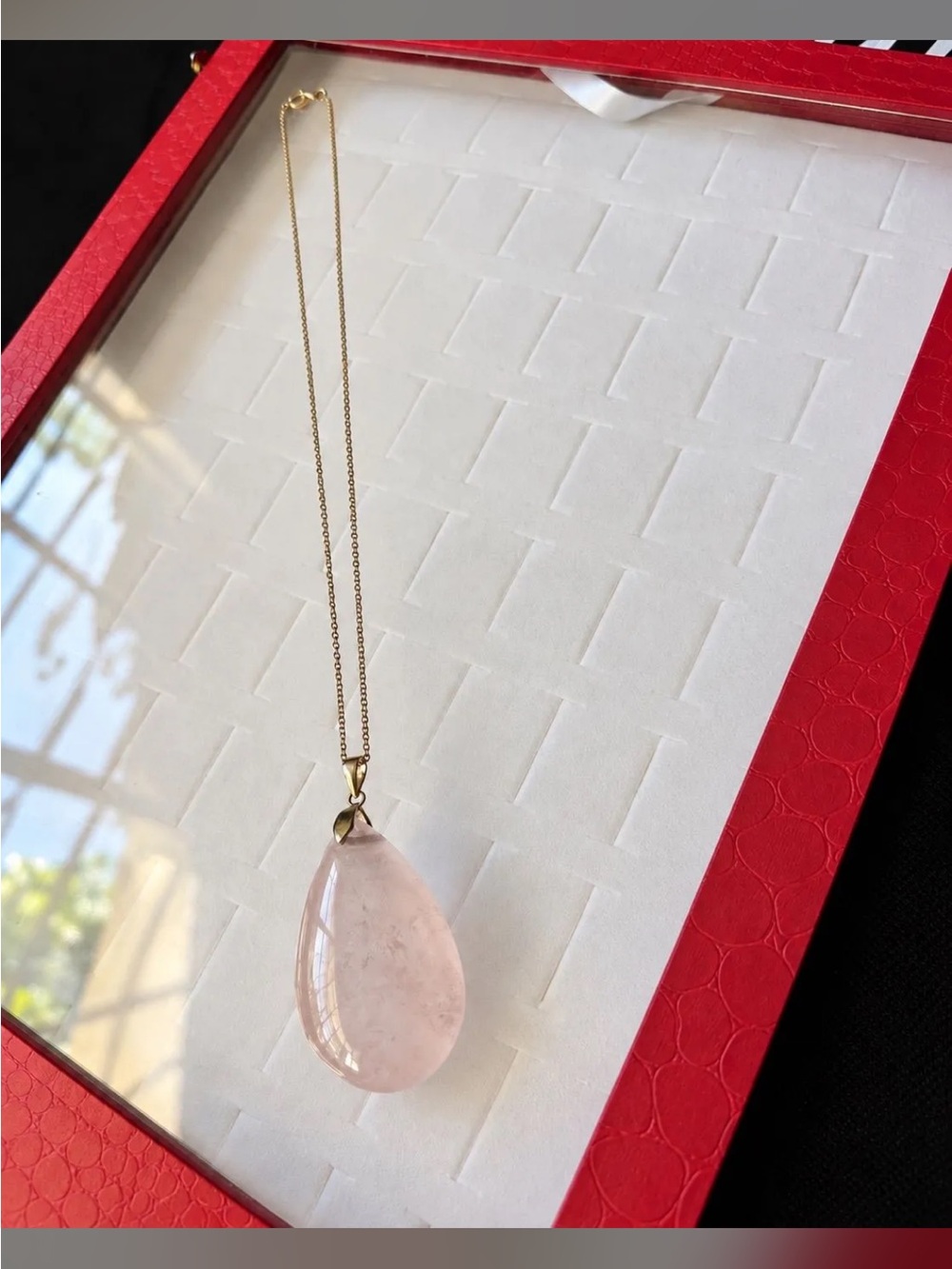 Rose Quartz Teardrop Pendant Necklace Sterling Silver Pink Gemstone